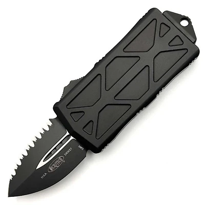 Microtech Exocet All Black OTF Knife Double Edge Full Serrated (1.98" Black) 157-3T
