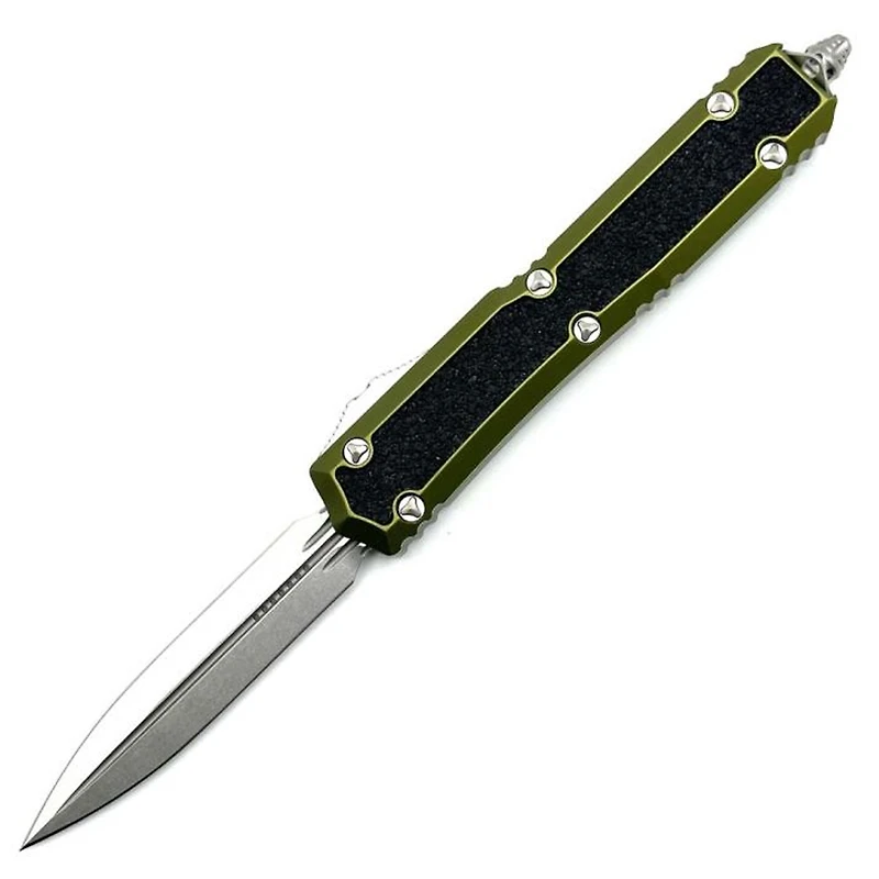 Microtech Makora OD Green w/ Black Traction Inlay  OTF Knife Double Edge (3.3" Stonewash) 206-10ODS