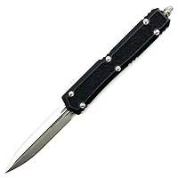 Microtech Makora Black w/ Black Traction OTF Knife Double Edge (3.3" Stonewash) 206-10S