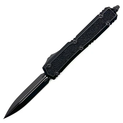 Microtech Makora Black w/ Black Tractions Inlays OTF Knife Double Edge (3.3" Black) 206-1TS