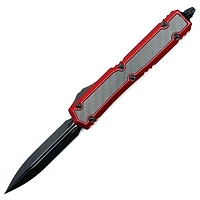 Microtech Makora Red w/ Carbon Fiber Inlays OTF Knife Double Edge (3.3" Black) 206-1RDCFIS