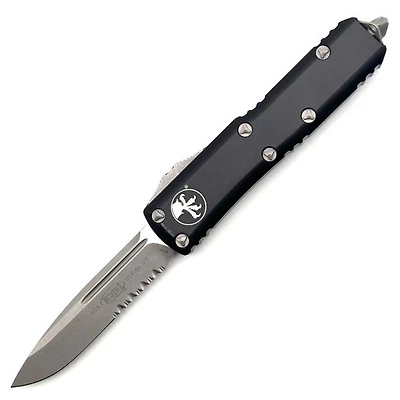 Microtech UTX-85 Black OTF Knife Serrated (3.00" Apocalyptic) 231-11AP
