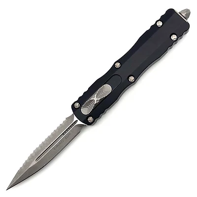 Microtech Dirac Black OTF Knife Double Edge Full Serrated (2.92" Apocalyptic) 225-12AP