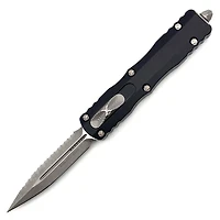 Microtech Dirac Black OTF Knife Double Edge Full Serrated (2.92" Apocalyptic) 225-12AP