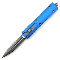 Microtech Dirac Blue OTF Knife Double Edge Full Serrated (2.92" Apocalyptic) 225-12APBL
