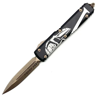 Microtech Ultratech Bronze Black OTF Knife Double Edge Molon Labe Spartan (3.46" Bronze Apocalyptic) 122-13MLS