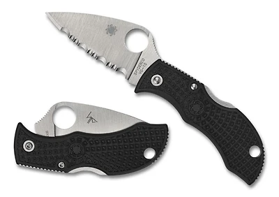 Manbug Pocket Knife Black FRN [Serrated] Lightweight Leaf Spyderco (1.95" Satin VG-10) MBKLFS