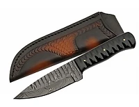 Damascus Horn Sharktooth Fixed Blade (9" Overall)