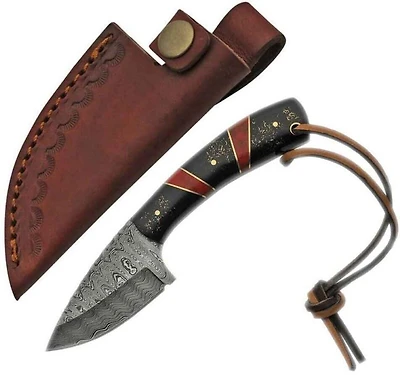 Damascus Red / Black Skinner Fixed Blade (7.25" Overall)
