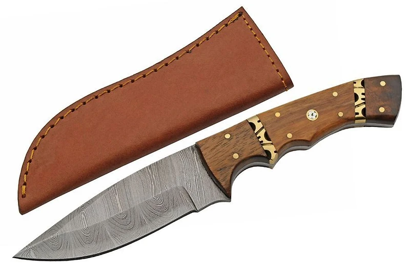 Damascus Rodeo Wood Hunter Fixed Blade (9" Overall