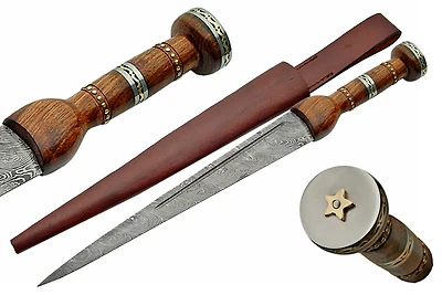 Damascus Dirk Star Butted Wood Handle Fixed Blade (20" Overall)