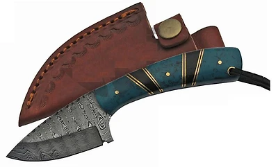Damascus Turquoise / Black Skinner Fixed Blade (7.25" Overall)
