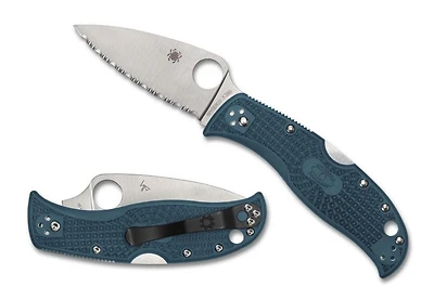 Leafjumper Lockback [Full Serrated] Knife Blue FRN (3.09" Satin K390) Spyderco C262SBLK390