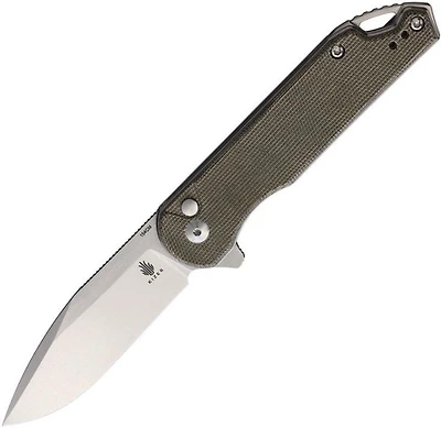 Assassin (XL) Button Lock Flipper [Micarta Green] Pocket Knife (3.42" Satin 154CM) Kizer Cutlery V4549C1