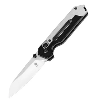 Hyper (Black/Silver Titanium) Button Lock Pocket Knife [2.99" Bubble Stonewashed Elmax] Kizer Cutlery Ki3632A3