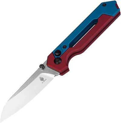 Hyper (Blue/Red Aluminium) Button Lock Pocket Knife [2.99" Bubble Stonewashed S35VN] Kizer Cutlery Ki3632A1