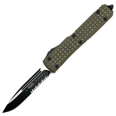 Microtech Ultratech OD Green Frag G-10 OTF Knife Serrated (3.46" Black) Signature Series 121-2FRGTODS