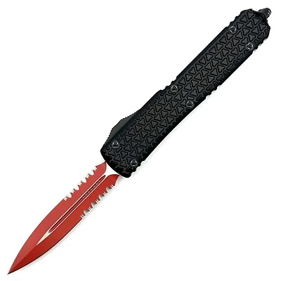 Microtech Ultratech Sith Lord Black Tri-Grip OTF Knife Double Edge Double Serrated (3.46" Red) Signature Series 122-2SL