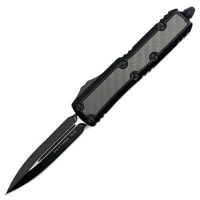 Microtech Daytona Black Carbon Fiber Inlay OTF Knife Double Edge (3.10" Black) Signature Series 126-1TCFIS