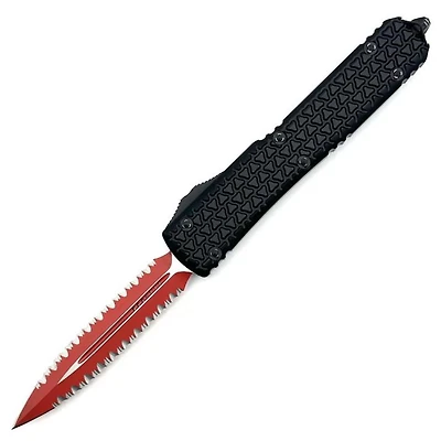 Microtech Ultratech Sith Lord Black OTF Knife Double Edge Double Full Serrated (3.46" Red) Signature Series 122-D3SL