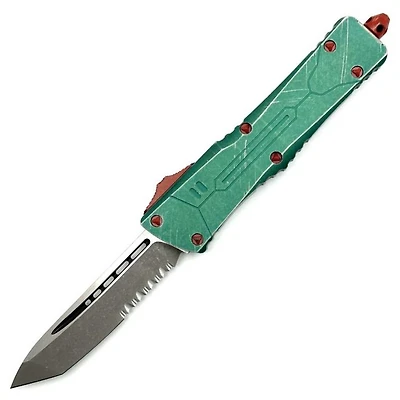 Microtech Bounty Hunter Combat Troodon Green Tanto OTF Knife Serrated (3.75" Apocalyptic) 144-11BH