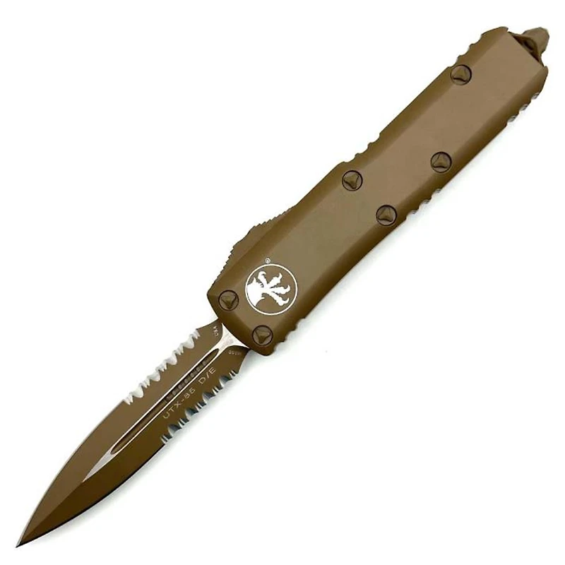 Microtech UTX-85 Tan Cerakote OTF Knife Double Edge Double Serrated (3" Tan Cerakote) 232-2CTA