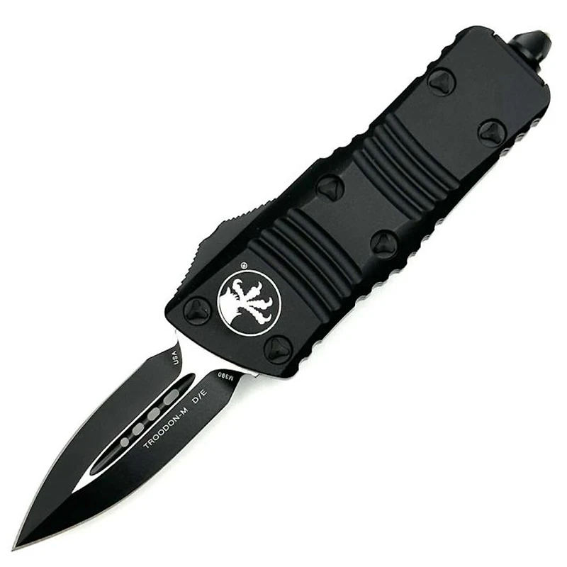 Microtech Mini Troodon All Black Tactical OTF Knife Double Edge (1.9" Black) 238-1T