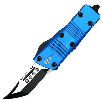 Microtech Mini Troodon Blue OTF Knife Hellhound Tanto (1.9" Black) Signature Series 819-1BLS