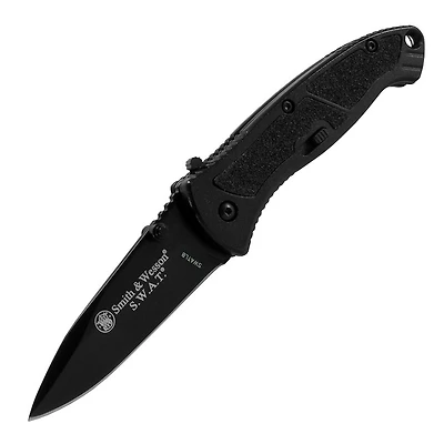 S&W Medium SWAT Spring Assisted Knife Liner Lock Black Aluminum [3.125" Black Plain]