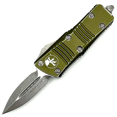 Microtech Mini Troodon Distressed OD Green OTF Knife Double Edge (1.9" Apocalyptic) 238-10DOD