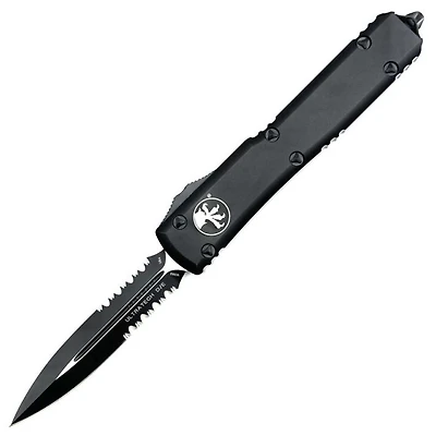 Microtech Ultratech Black Tactical OTF Knife Double Edge Double Serrated (3.46" Black) 122-2T