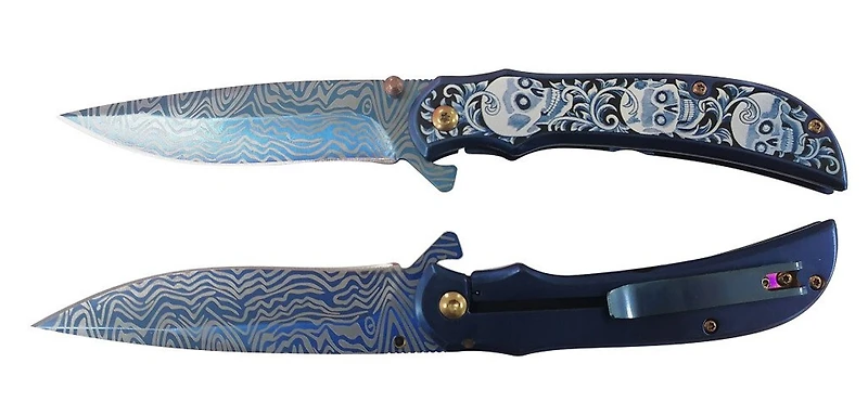 Stec Skull (Blue) A/O Flipper Pocket Knife