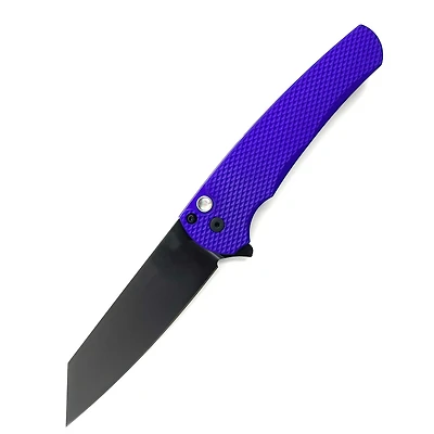 Pro-Tech Malibu CCKS Fall 2023 Purple Textured Handle Flipper Knife Reverse Tanto Pearl Button (3.30" Black DLC 20CV) CCKS FALL SHOW MALIBU PURPLE