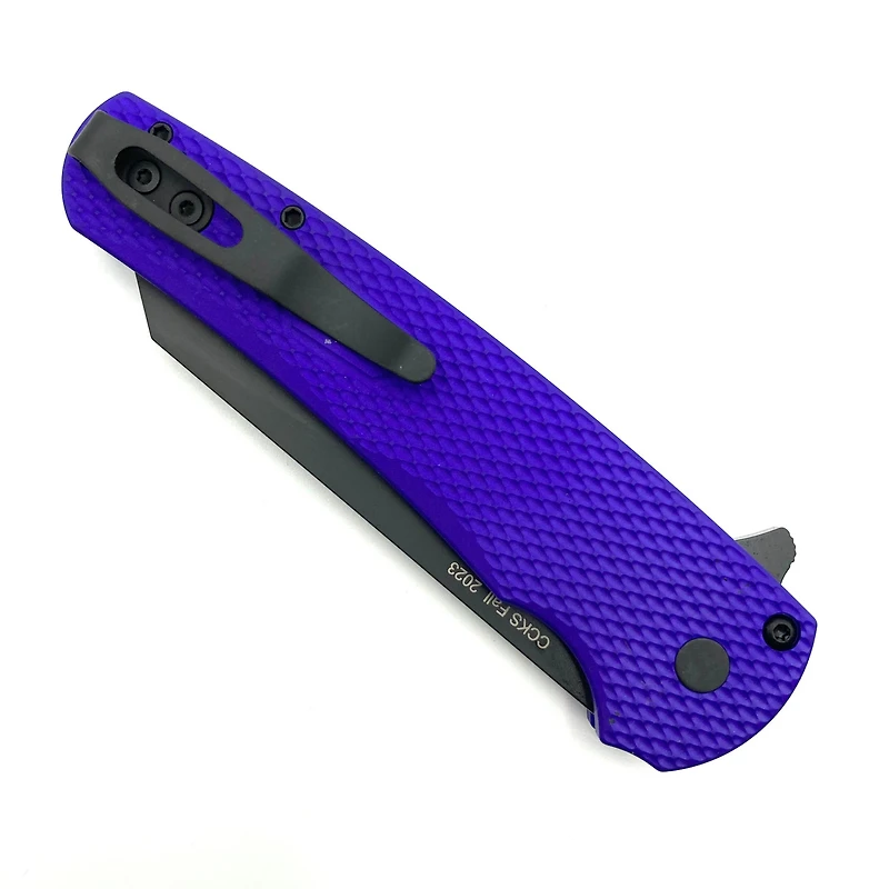 Pro-Tech Malibu CCKS Fall 2023 Purple Textured Handle Flipper Knife Reverse Tanto Pearl Button (3.30" Black DLC 20CV) CCKS FALL SHOW MALIBU PURPLE