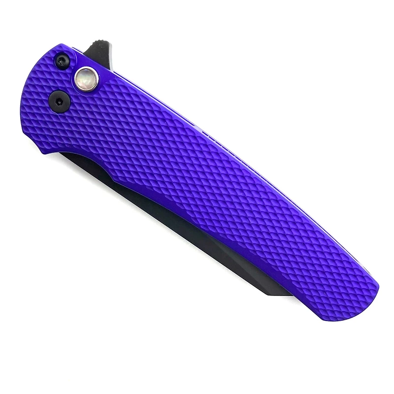 Pro-Tech Malibu CCKS Fall 2023 Purple Textured Handle Flipper Knife Reverse Tanto Pearl Button (3.30" Black DLC 20CV) CCKS FALL SHOW MALIBU PURPLE