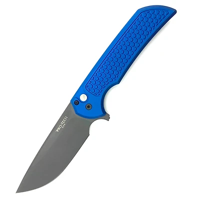 Pro-Tech Mordax CCKS Fall 2023 Blue Honeycomb Textured Flipper Knife Pearl Button (3.50" Black S45VN) CCKS FALL SHOW MORDAX