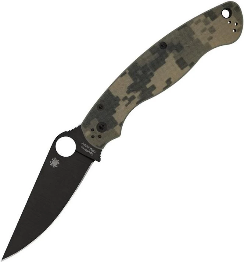 Military 2 Camo G-10 Pocket Knife (4" Black S30V) Spyderco C36GPCMOBK2