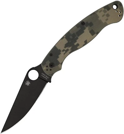 Military 2 Camo G-10 Pocket Knife (4" Black S30V) Spyderco C36GPCMOBK2