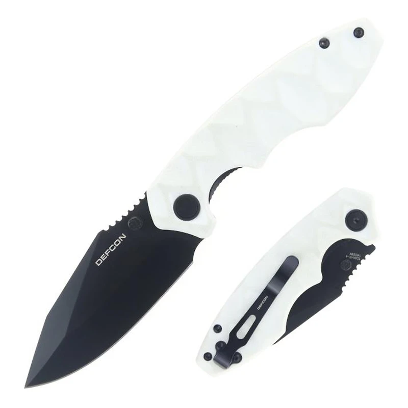 DEFCON Revive White G-10 Tactical Pocket Knife (3.15" Drop Point Sandvik 14C28N Black)