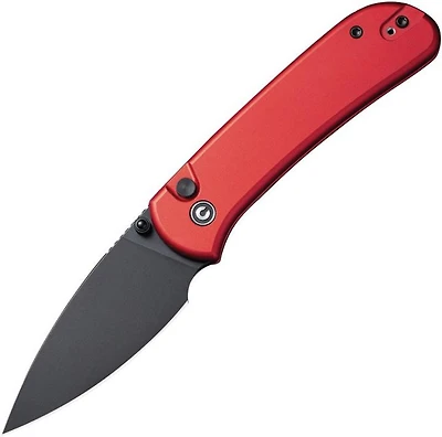 CIVIVI Qubit Button Knife Red Aluminum (2.98" Black Stonewashed 14C28N) C22030E-2