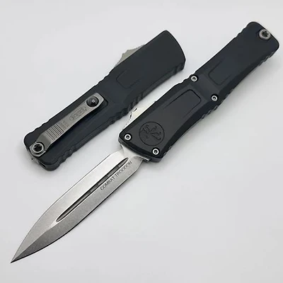 Microtech Combat Troodon Gen III Black OTF Knife Double Edge (3.75" Stonewash M390) 1142-10