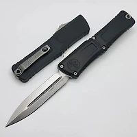 Microtech Combat Troodon Gen III Black OTF Knife Double Edge (3.75" Stonewash M390) 1142-10
