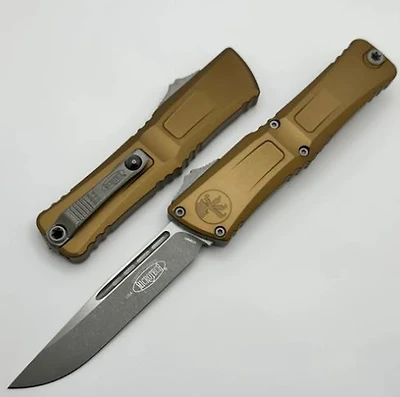 Microtech Combat Troodon Tan OTF Knife Apocalyptic (3.75" Stonewash M390) 1143-10APTA