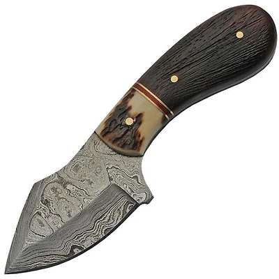 Damascus Skinner Stag Bolster Handle Fixed Blade (6" Overall)