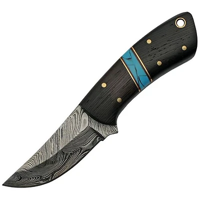Damascus Junior Skinner Black Wood / Turquoise Handle Fixed Blade (6.25" Overall)