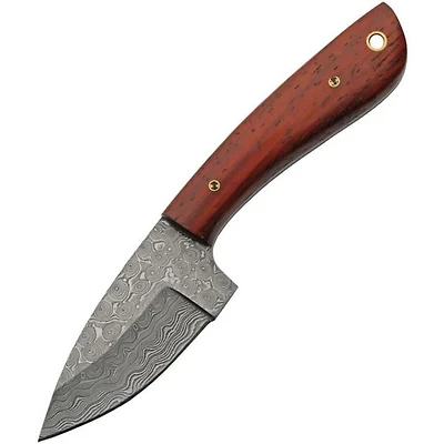 Damascus Skinner Mahogany Wood Handle Fixed Blade (7" Overall)