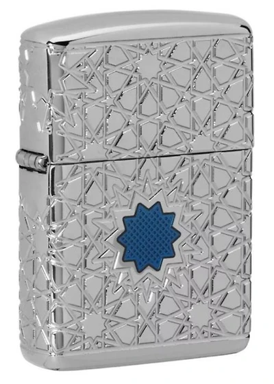 Blue Starburst Armor 360 Multicut Chrome Star Pattern Zippo