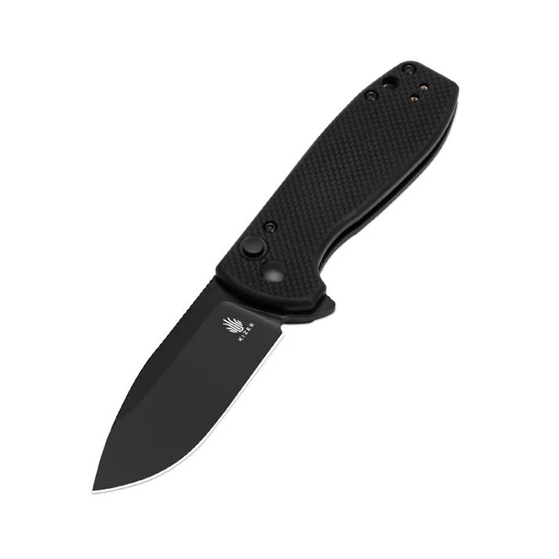 Amicus (Black G10) Button Lock Flipper Pocket Knife [2.94" Black 9Cr18MoV] Kizer Cutlery L3002A1