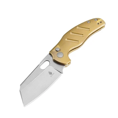 Sheepdog C01C (Brass Handle) Button Lock Pocket Knife [3.29" Stonewashed 3V] Kizer Cutlery V4488BC2