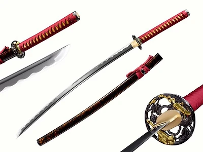 Brown & Black Scabbard (Red Wrap) Samurai Sword 41" [1045 Carbon] Sharp